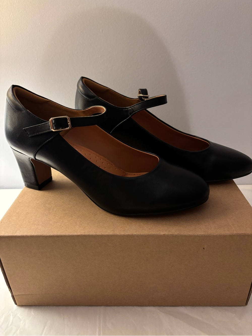 Amazon Black Mary Jane Block Heel Pumps with Ankle Strap